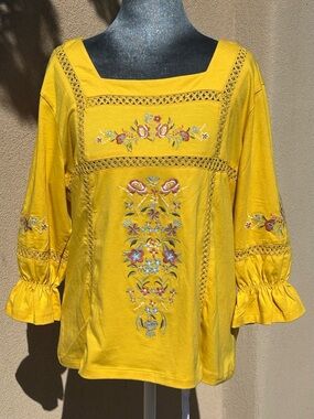 Yellow Embroidered Women's Top